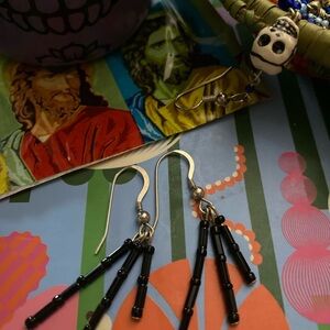 Elegant Black Beaded Dangle Earrings